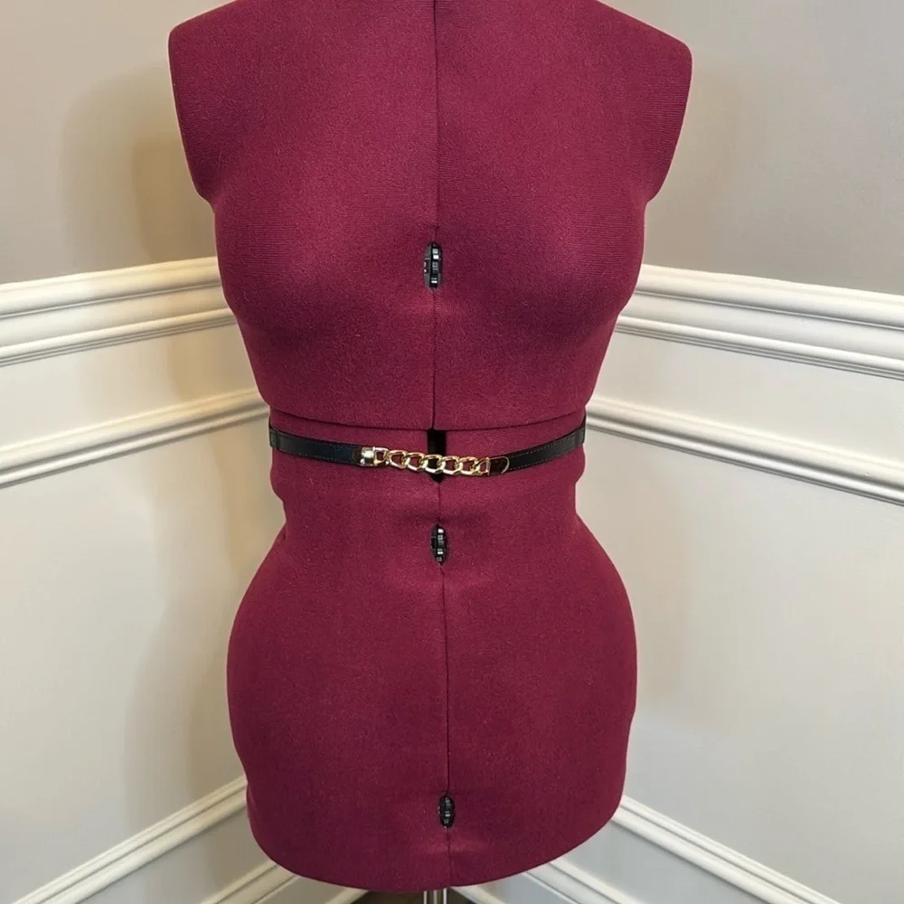 Black and gold chain button back waist belt